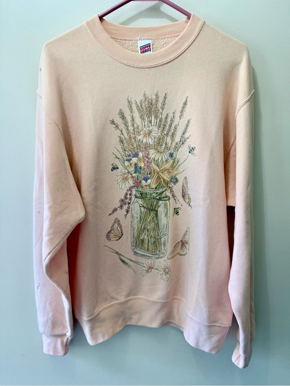 Vintage Ball Mason Canning Jar Wild Flowers Crewneck Sweater Grandma Cottage S